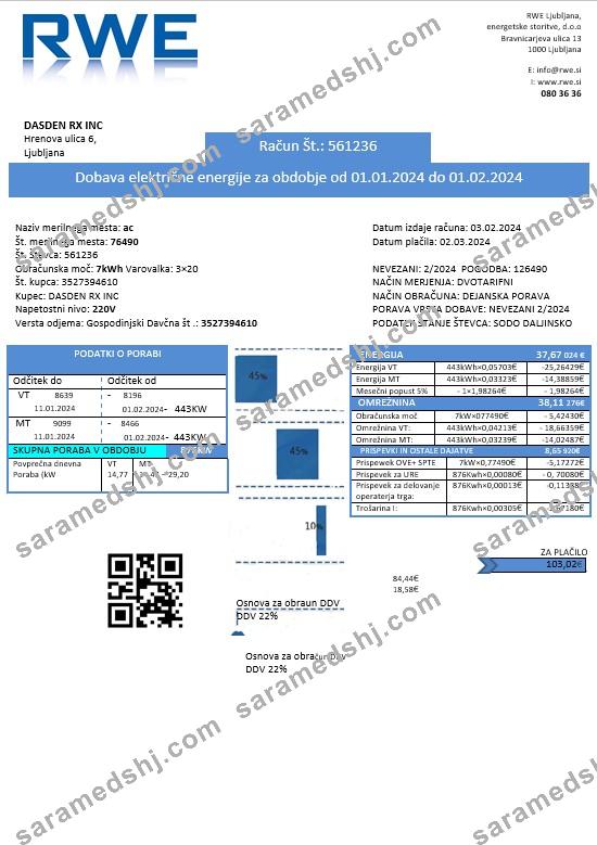 Slovenia RWE electricity proof of address business utility bill template in Word and PDF formats